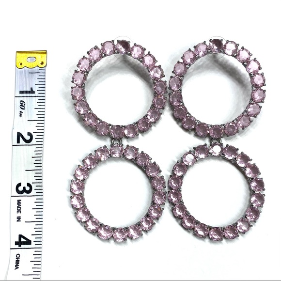 NEW For Love & Lemons Crystal Ball Drop Earrings Pink Large - Picture 8 of 9